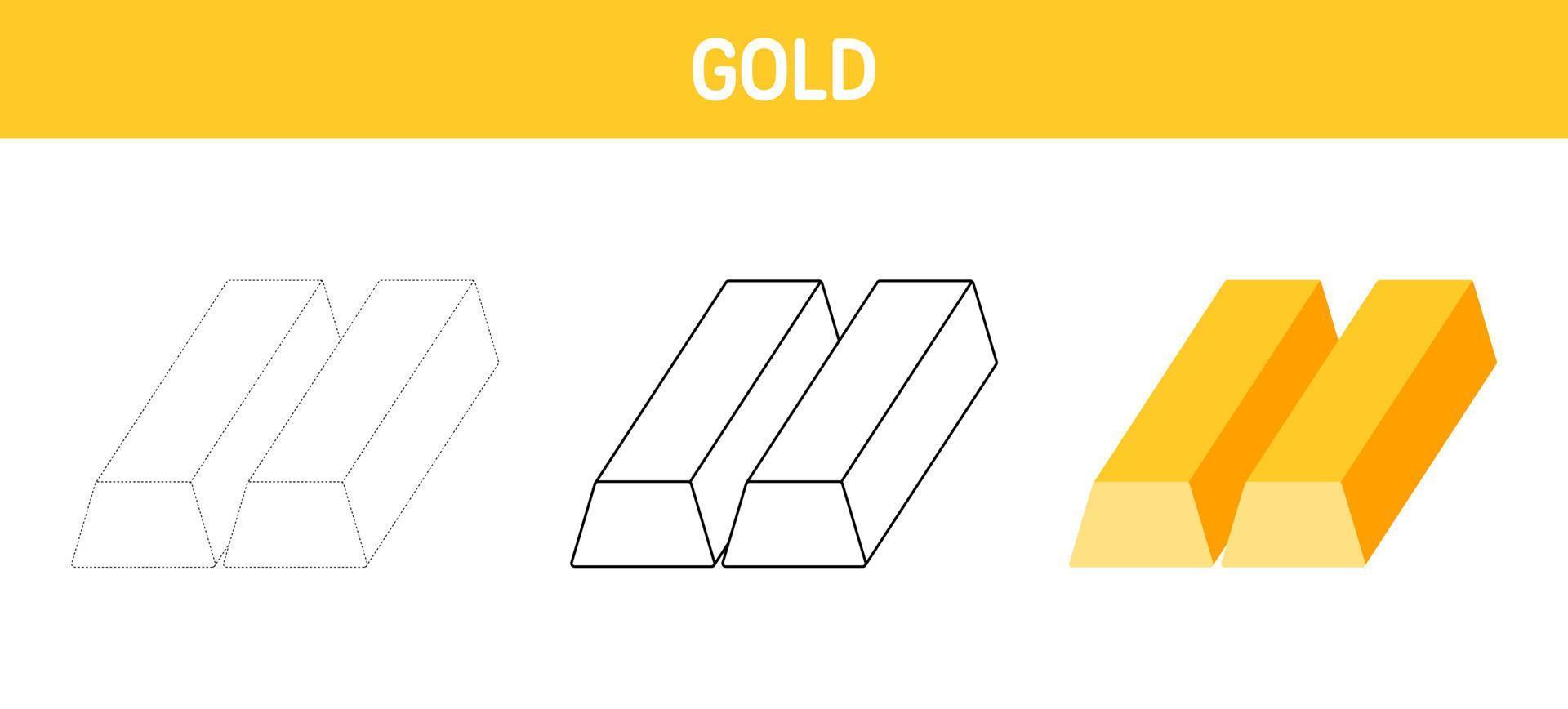 Gold tracing and coloring worksheet for kids vector