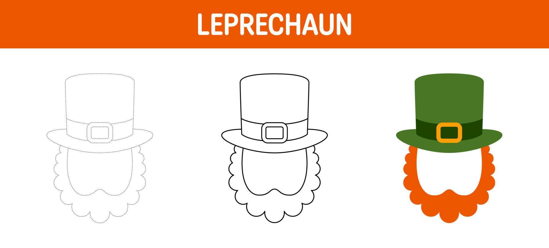 Leprechaun Hat with Beard tracing and coloring worksheet for kids vector