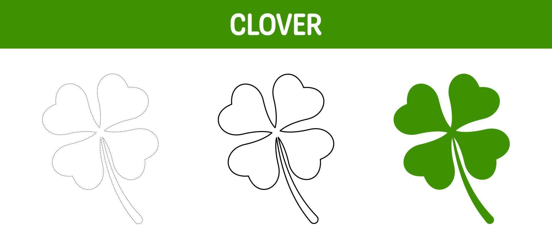 Clover Leaf tracing and coloring worksheet for kids vector