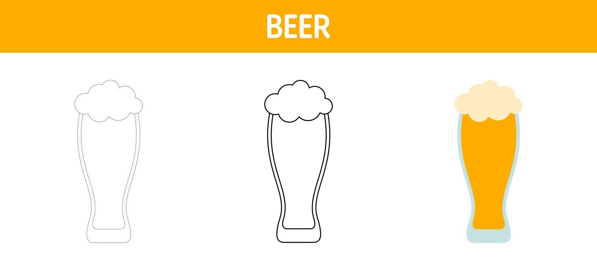 Beer tracing and coloring worksheet for kids vector