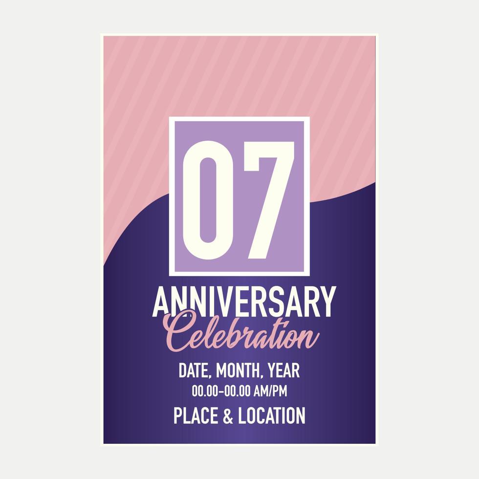 Vector 07th years anniversary vector invitation card. template of invitational for print design