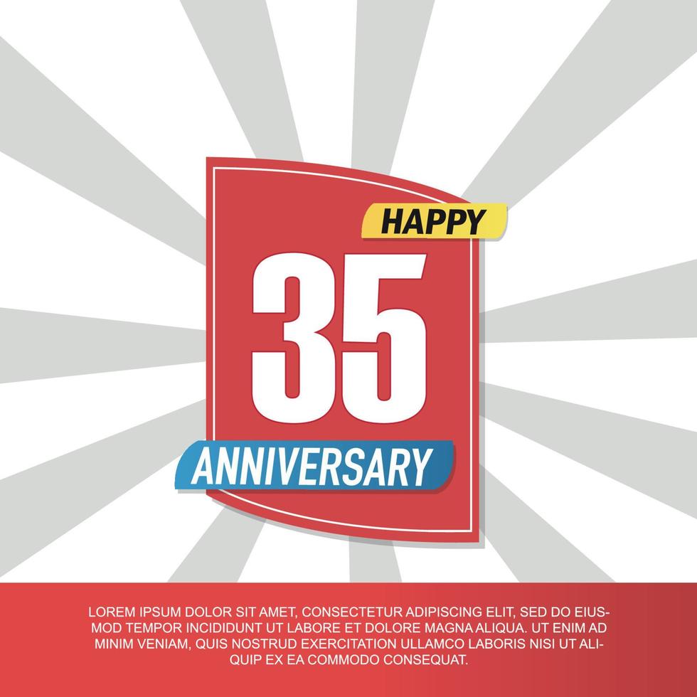 Vector 35 year anniversary icon logo design with red and white emblem on white background abstract illustration