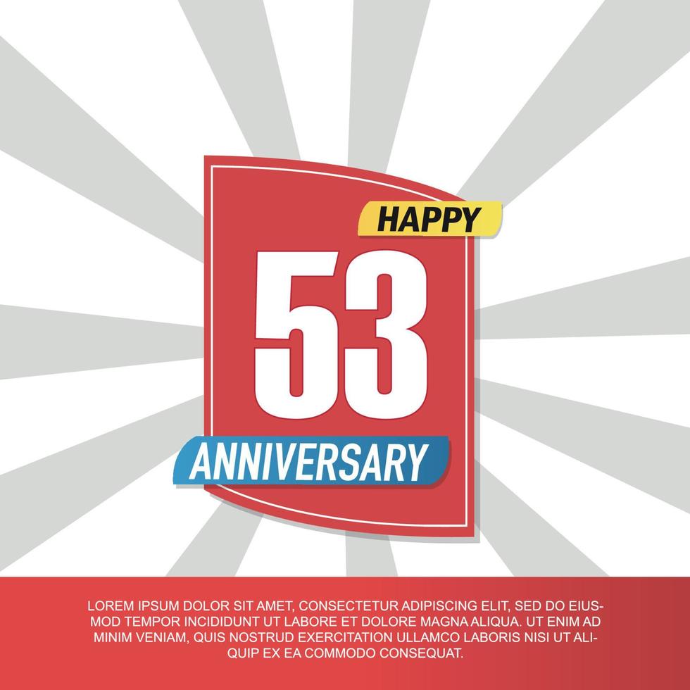 Vector 53 year anniversary icon logo design with red and white emblem on white background abstract illustration
