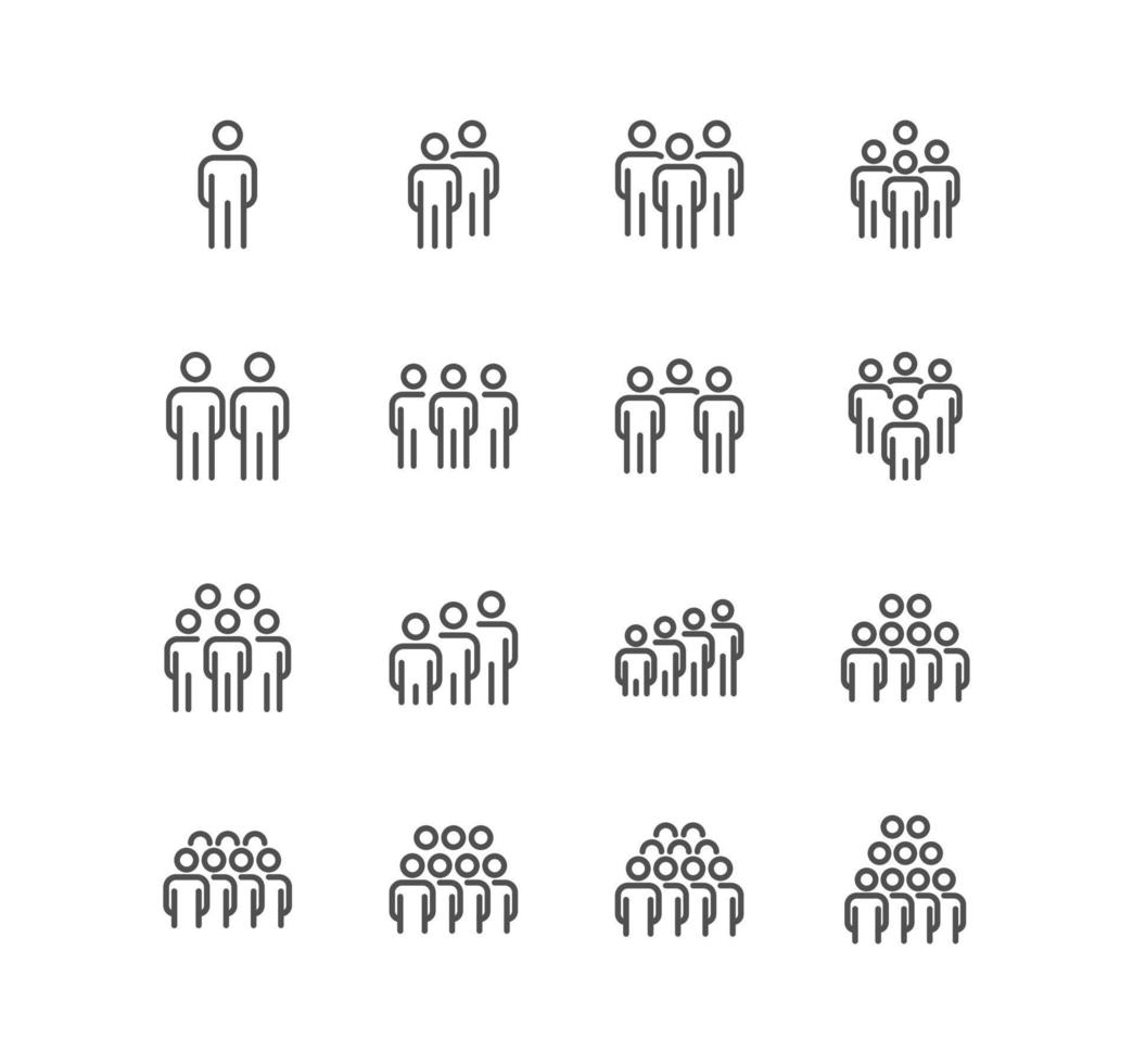 Set of business people related icons, team, person, pictogram, silhouette and linear variety vectors. vector