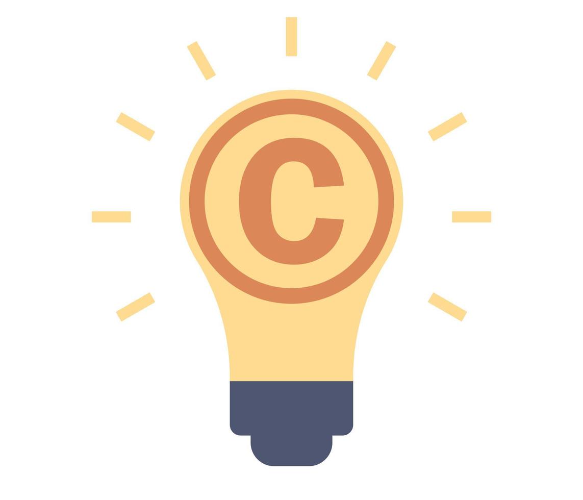 Copyright icon. Intellectual property symbol in light bulb. Trading data licenses. Protecting idea's legal information with trademark. Vector flat illustration