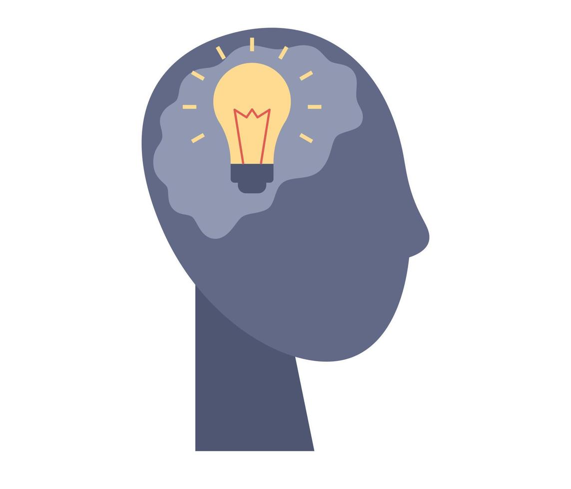 Idea icon. Head and Lightbulb sign. Creative ideas. Brainstorm. Business concept. Vector flat illustration