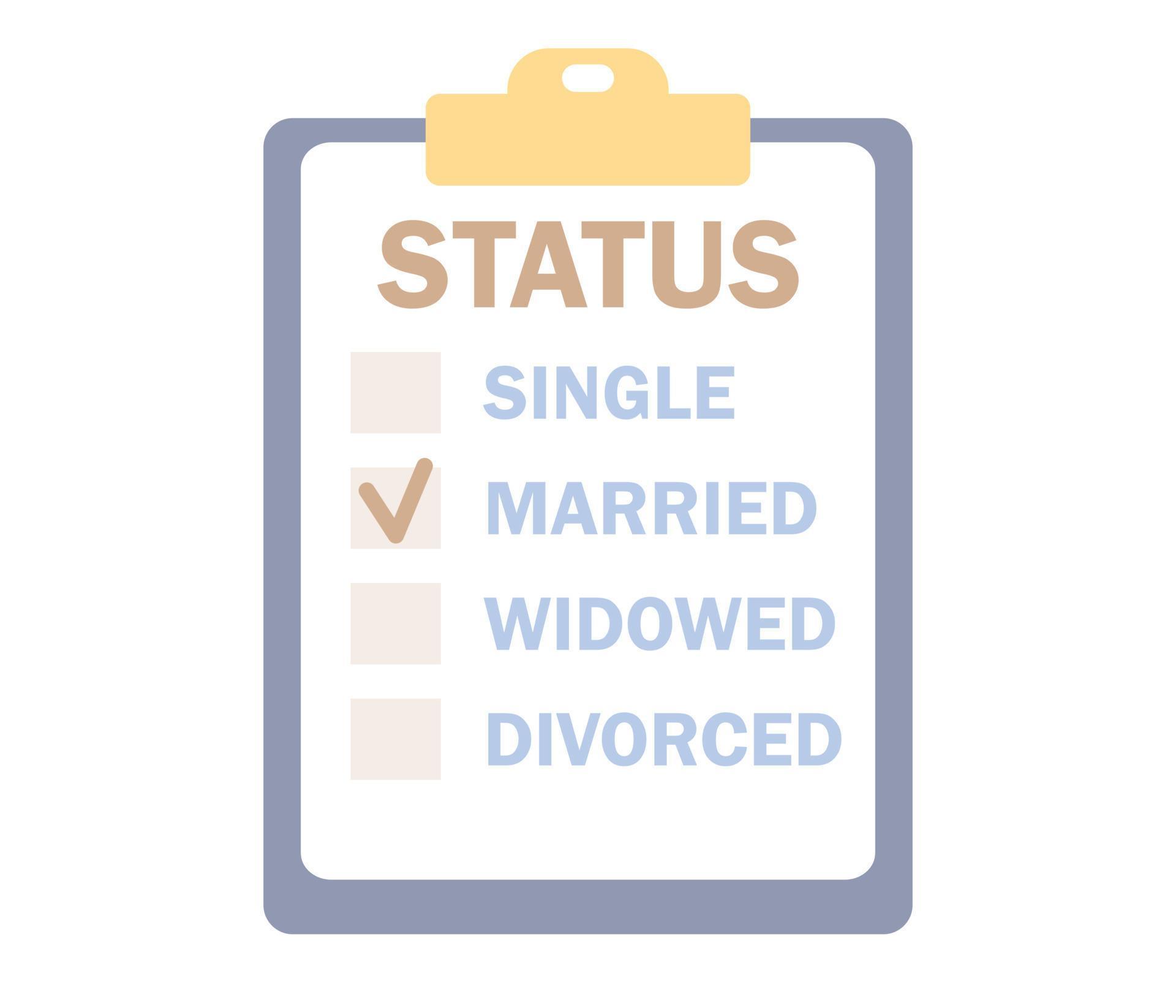 Marital status of people. Checkbox list with single, married, widowed