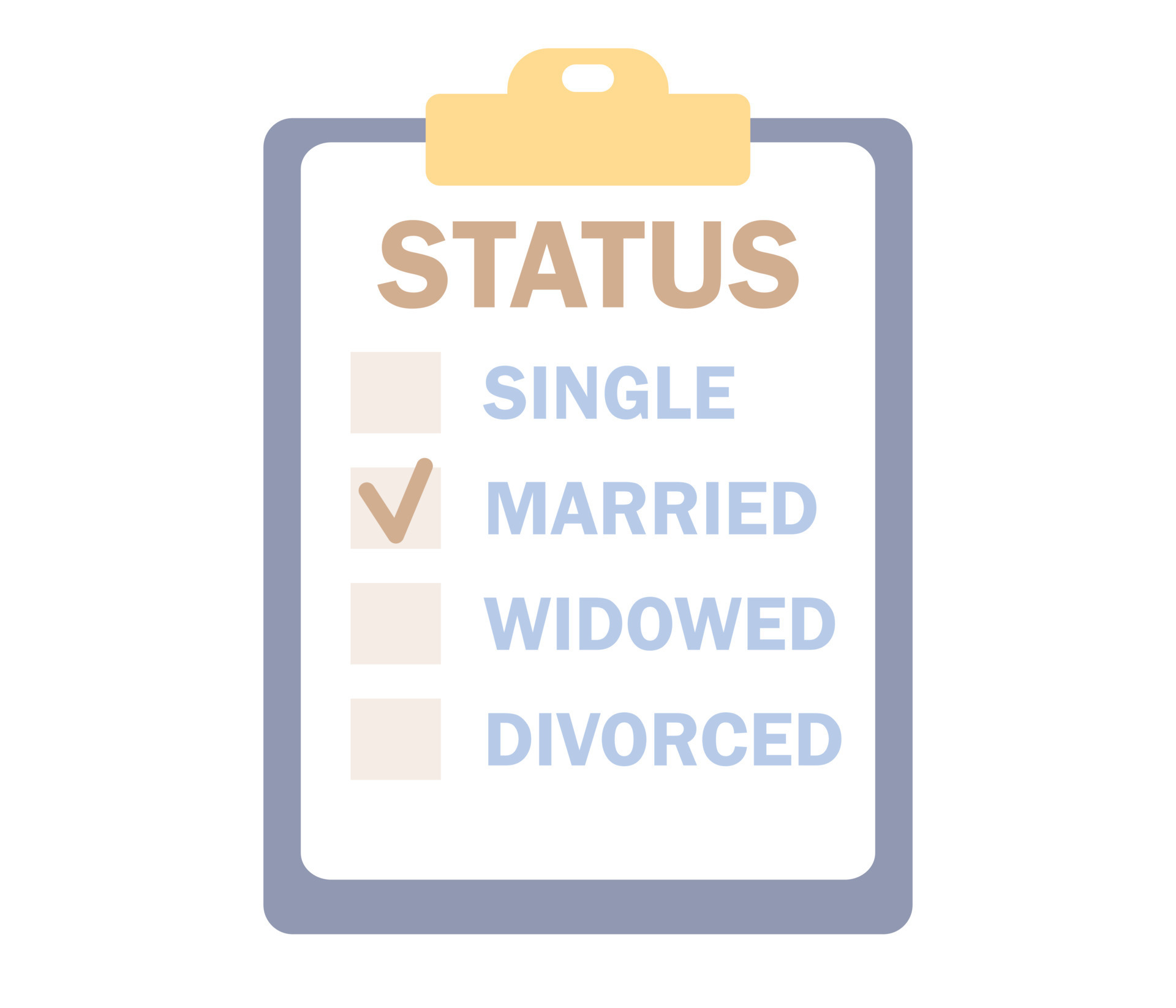 Marital status of people. Checkbox list with single, married, widowed Marital status of people. Checkbox list with single, married, widowed