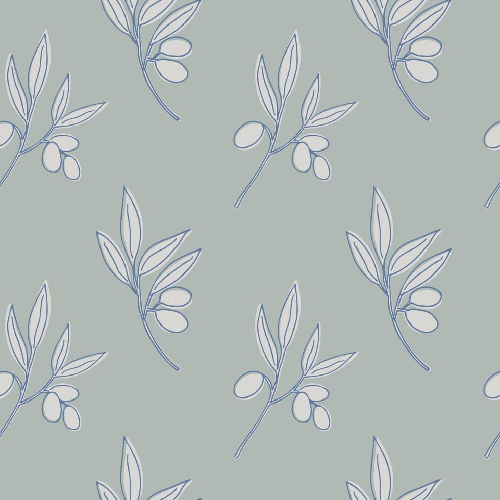 Seamless repeating pattern with olives on a gentle background, floral motif. Ornament with plant branches in a pattern for textiles, wrapping paper and packaging design.Vector vector