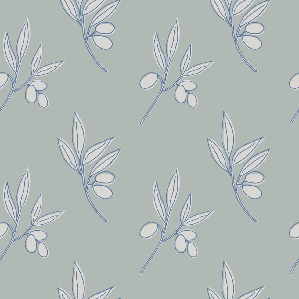 Seamless repeating pattern with olives on a gentle background, floral motif. Ornament with plant branches in a pattern for textiles, wrapping paper and packaging design.Vector vector