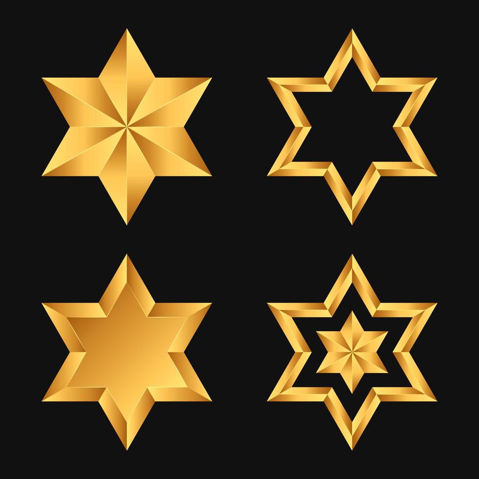 Gold Hexagon Stars Vector Set