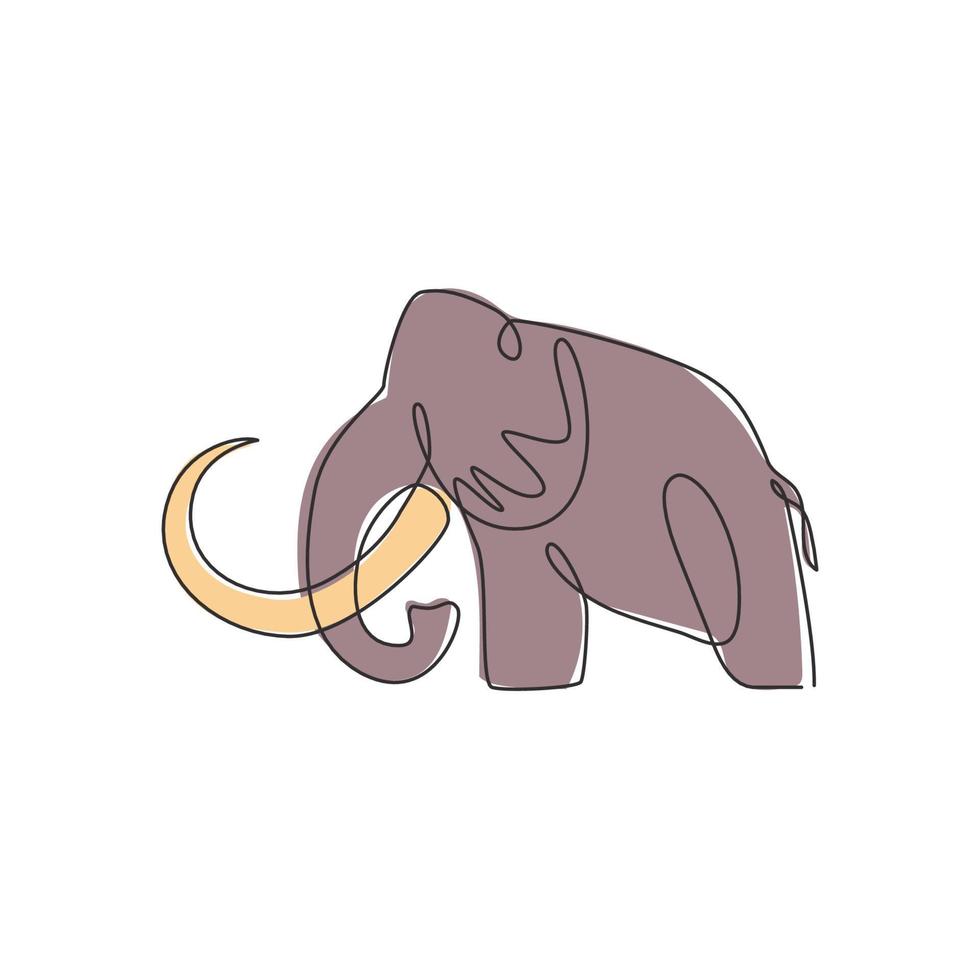 un dibujo de línea continua de la identidad del logotipo de la gran empresa mamut. animal prehistórico del concepto de icono de la edad de hielo. Ilustración de diseño gráfico de vector de dibujo de una sola línea moderna