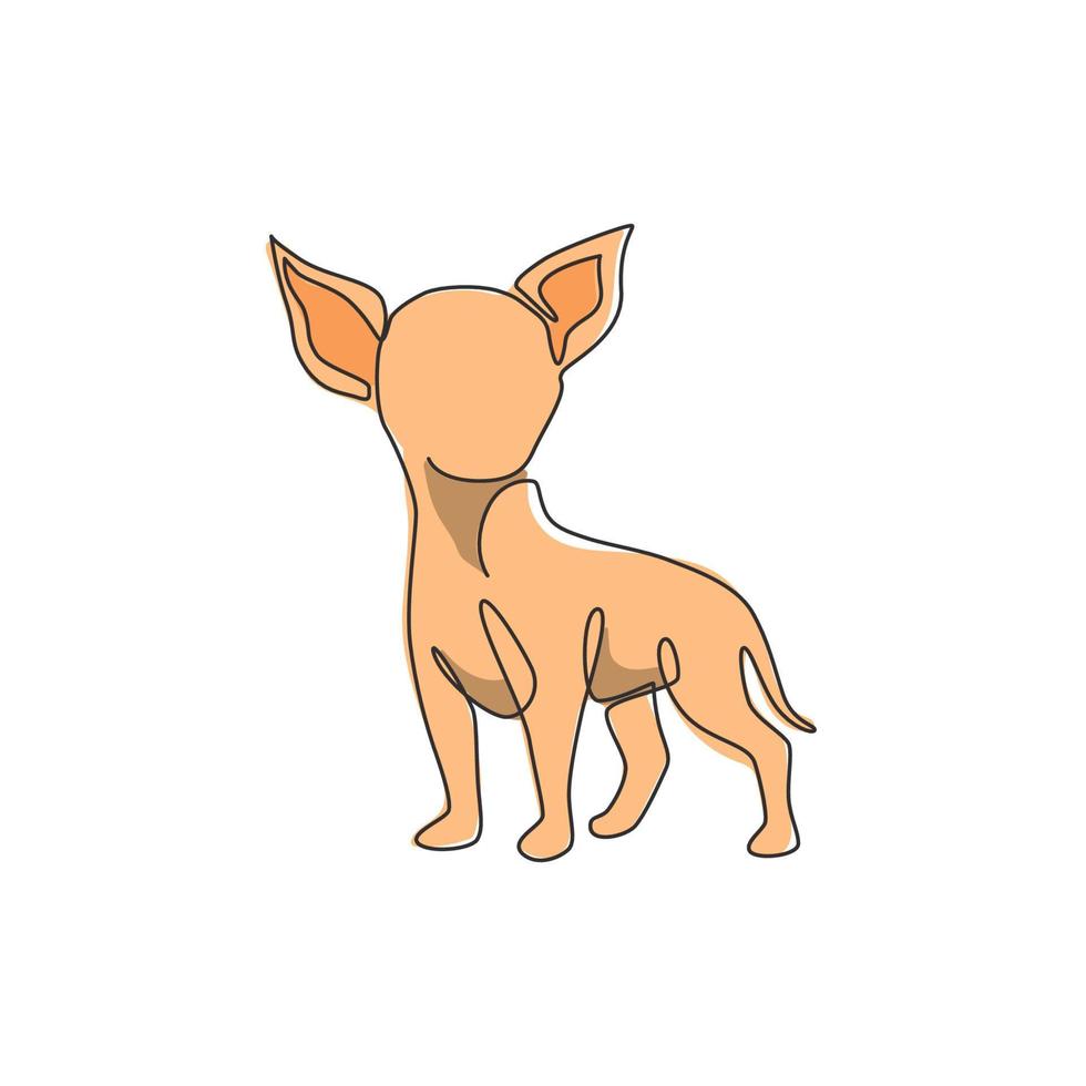 dibujo de línea continua única de lindo perro chihuahua para la identidad del logotipo de la empresa. concepto de mascota de perro de raza pura para el icono de mascota amigable con el pedigrí. Ilustración de vector gráfico de diseño de dibujo de una línea moderna