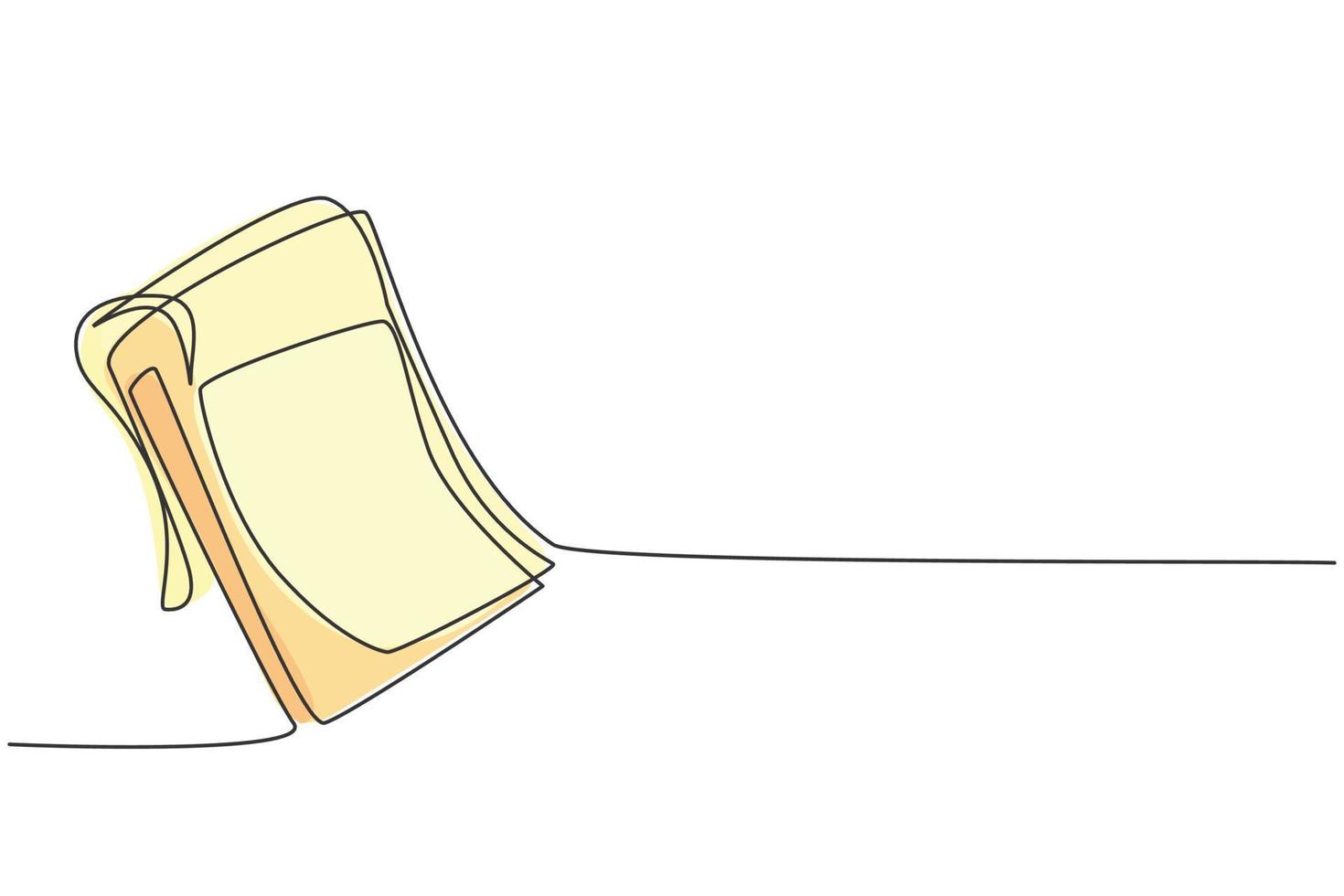 Single one line drawing of open notepad paper. Back to school minimalist, education concept. Continuous simple line draw style design graphic vector illustration