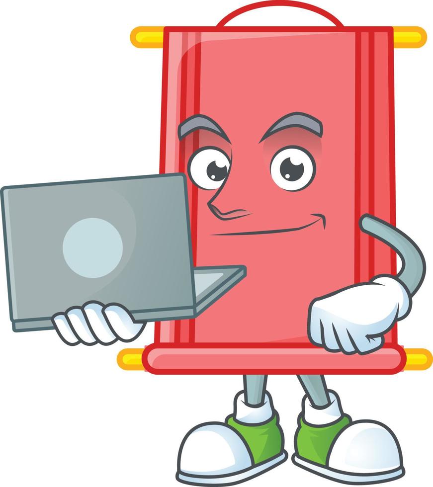 Chinese red scroll cartoon character style vector