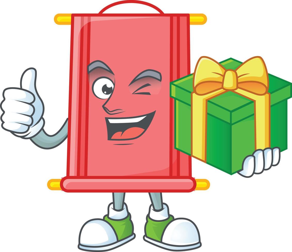 Chinese red scroll cartoon character style vector