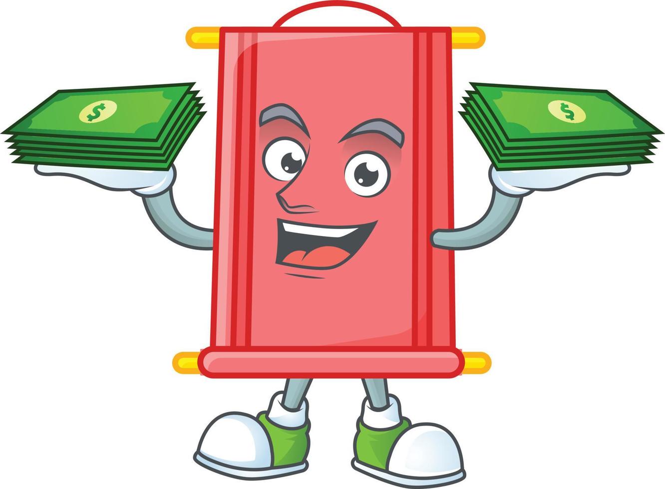 Chinese red scroll cartoon character style vector