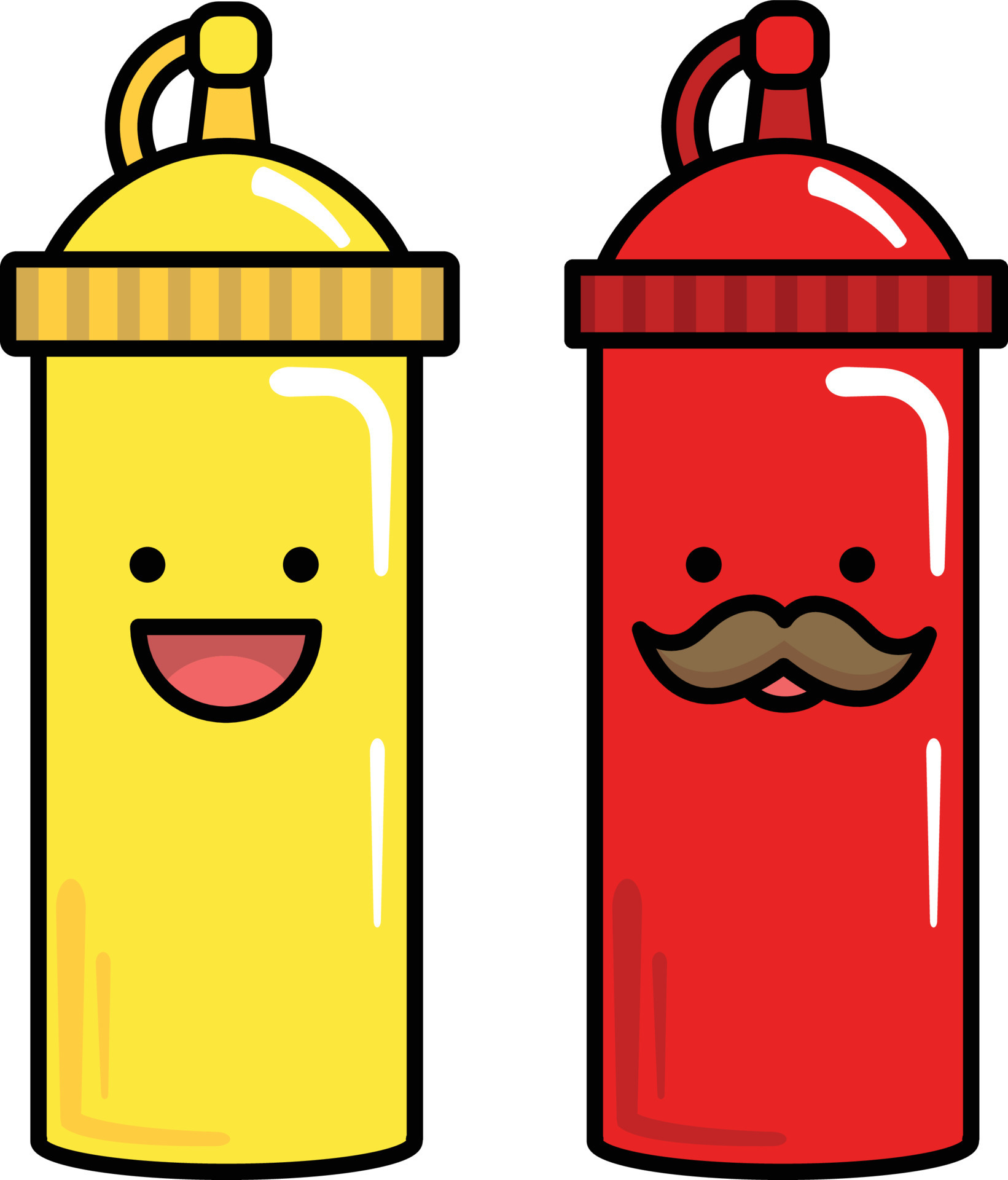 ketchup and mustard bottles cute cartoon fast food takeout 20280611
