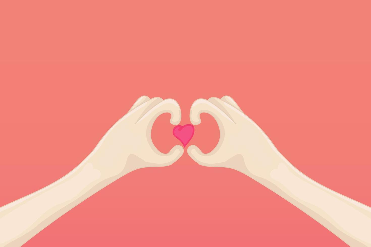 Hands fold the shape of a heart. Finger gesture sign. Element for design. Vector illustration on an isolated pink background.