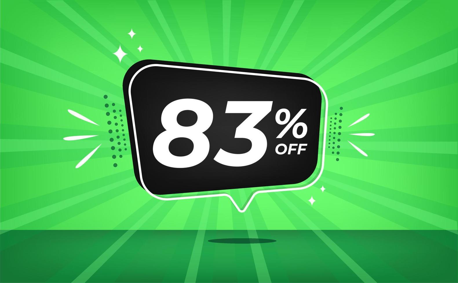 83 percent off. Green banner with eighty-three percent discount on a black balloon for mega big sales. vector