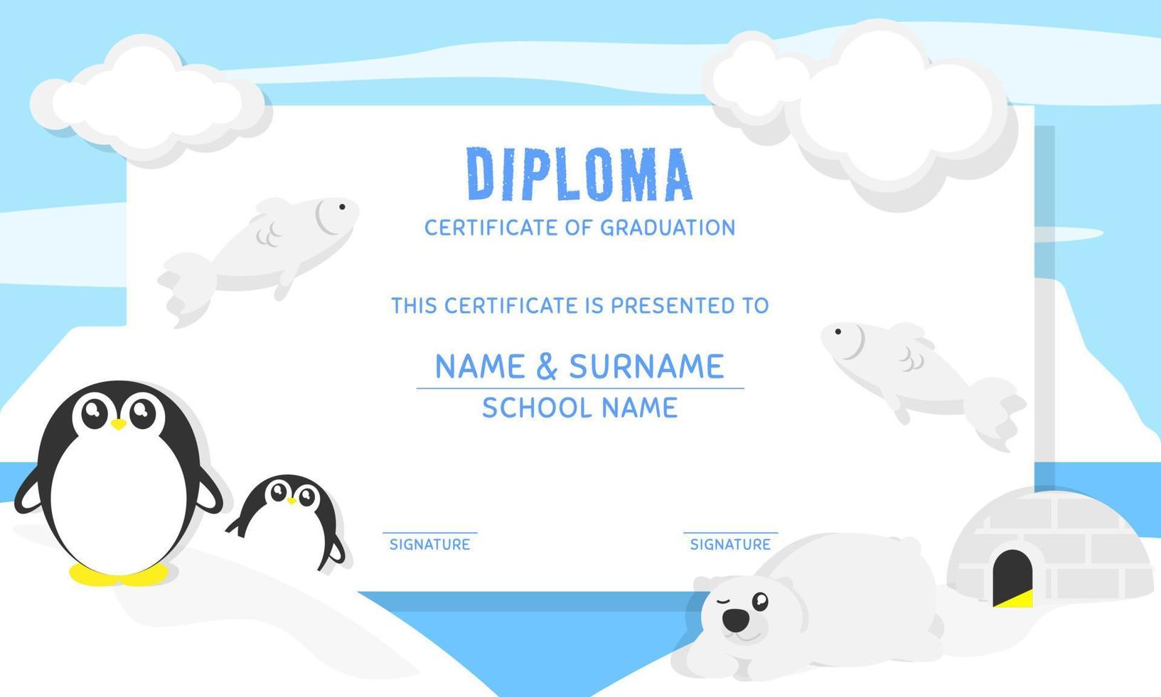 Children's certificate of graduation template vector