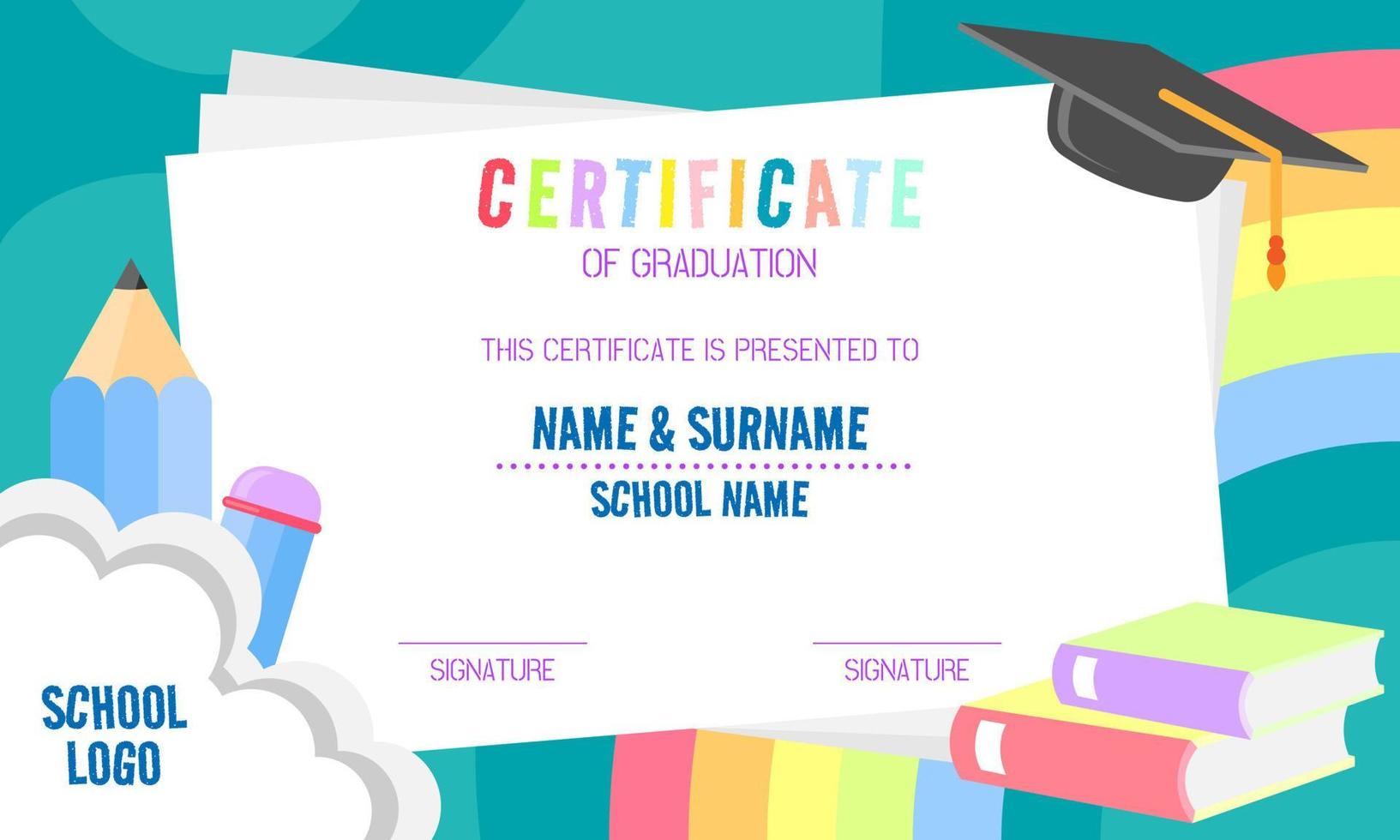 Children's certificate of graduation template vector