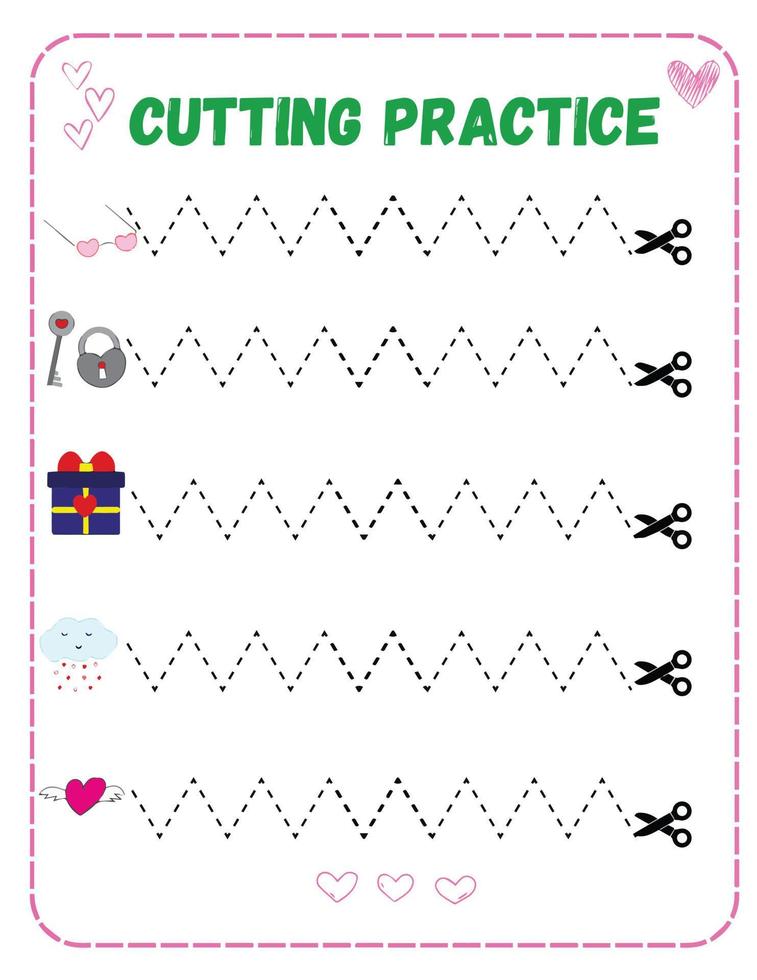 Printable Valentine's Day Cutting Practice vector