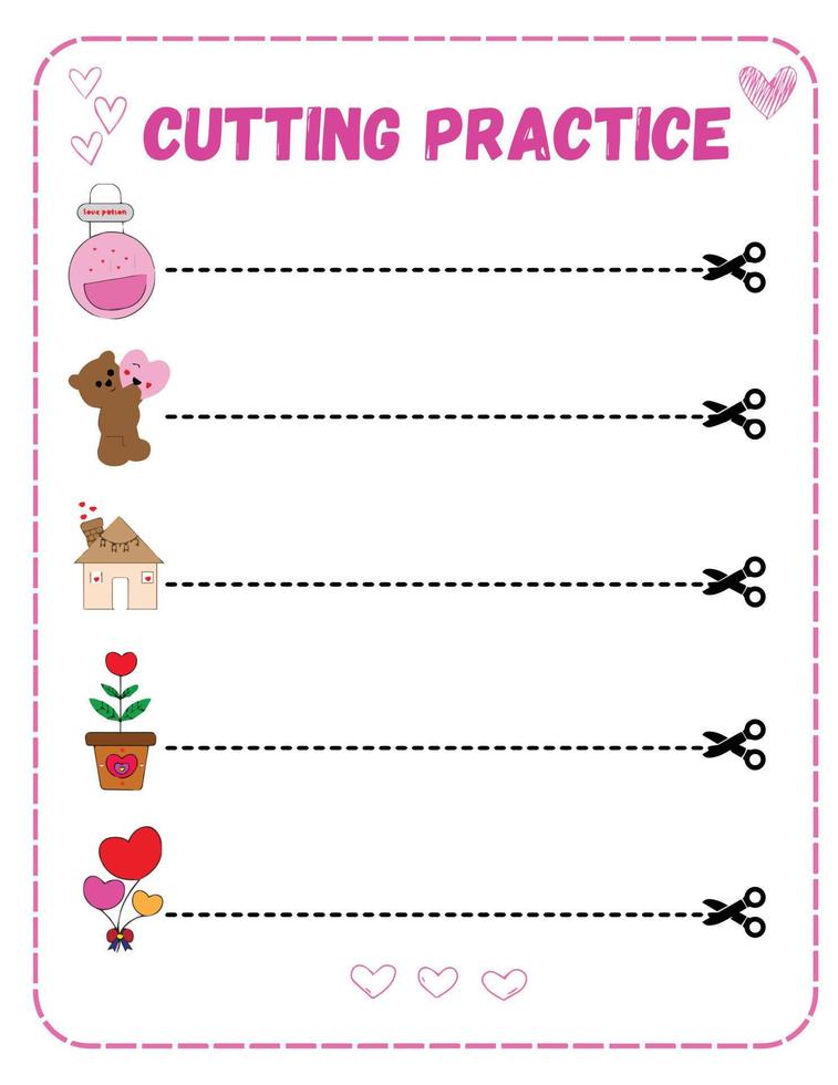 Printable Valentine's Day Cutting Practice vector