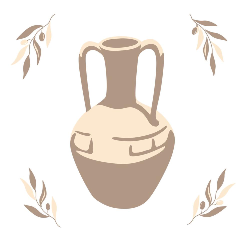 Ancient Greek ceramic amphora. Archaeological clay vase. Monochrome modern illustration in flat vector graphic style.