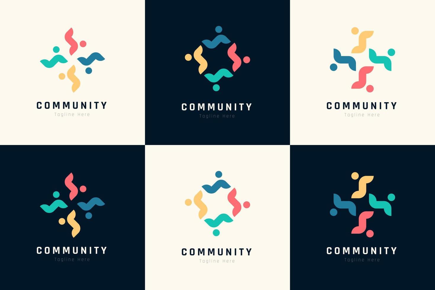Creative colorful of people and community logo design for teams or groups collection vector