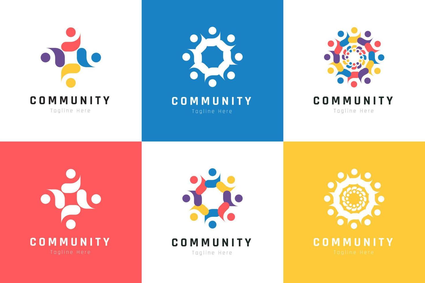 Creative colorful of people and community logo design for teams or groups collection vector