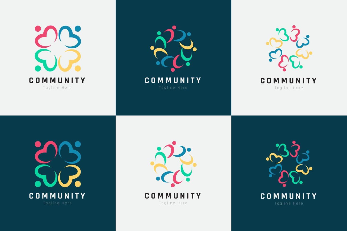 Creative colorful of people and community logo design for teams or groups collection vector