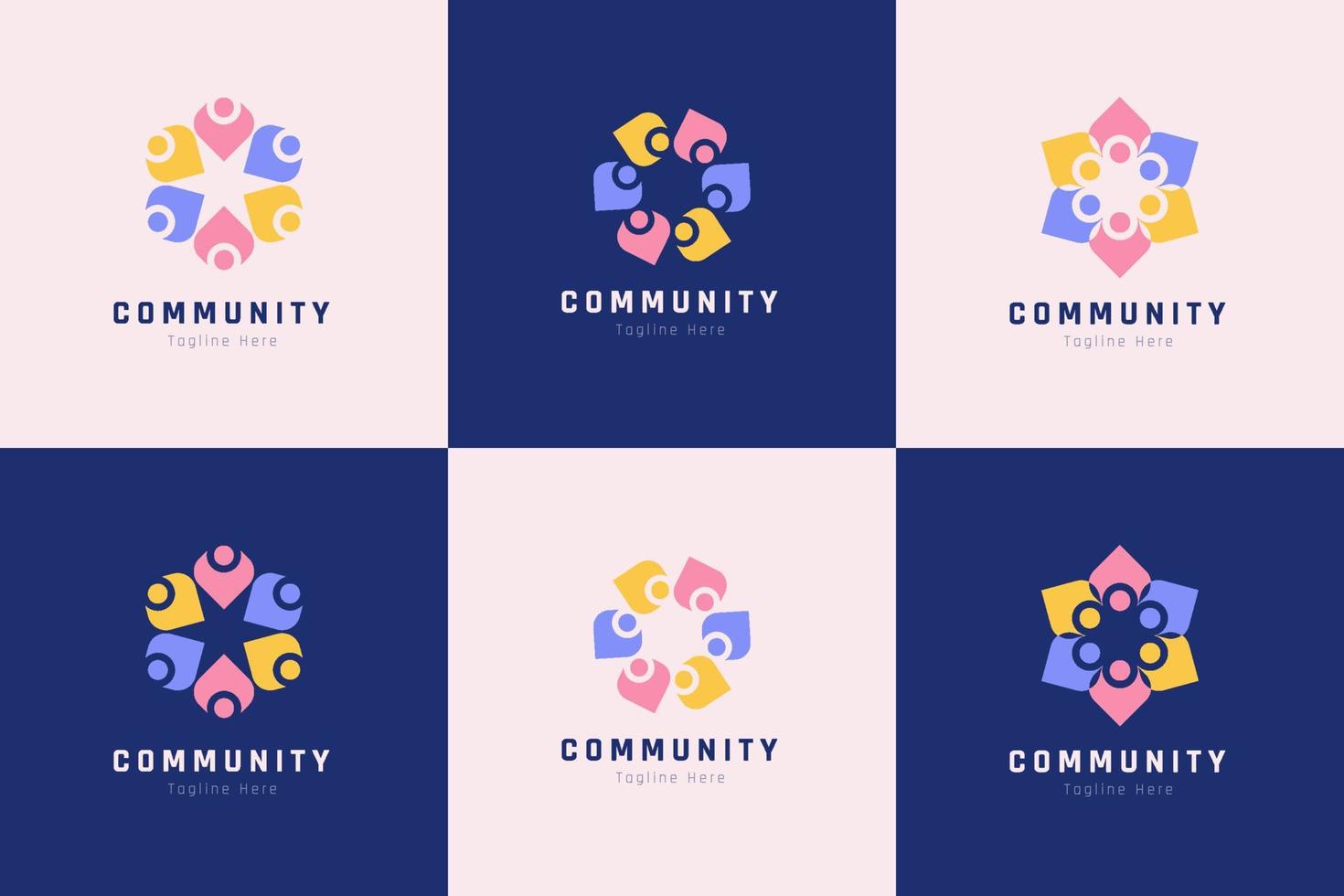 Creative colorful of people and community logo design for teams or groups collection vector