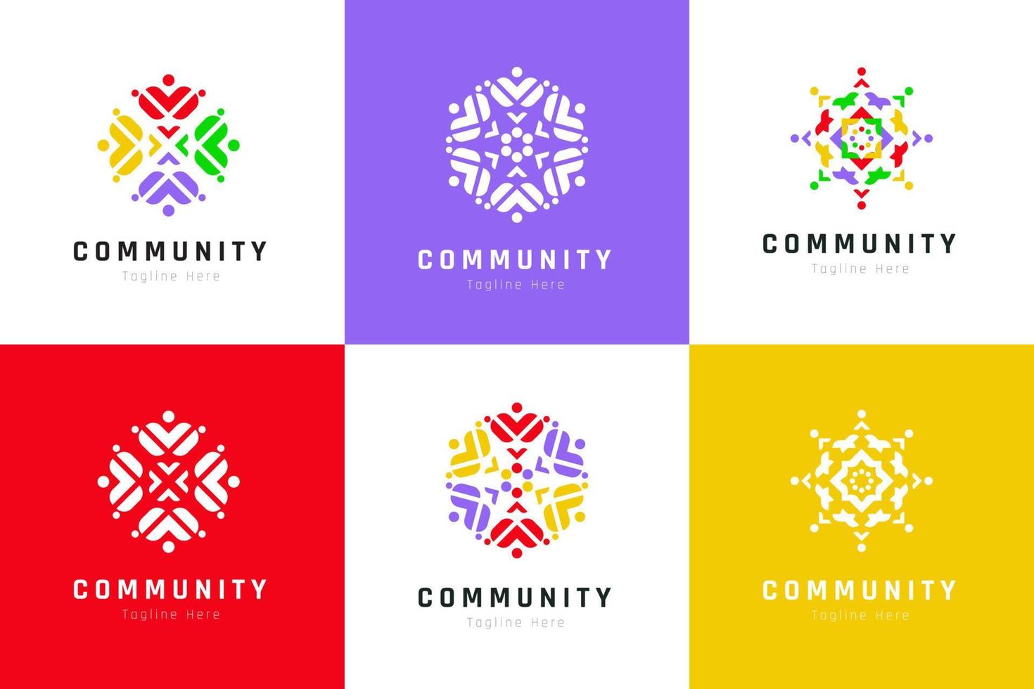 Creative colorful of people and community logo design for teams or groups collection vector