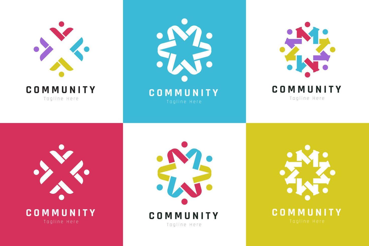 Creative colorful of people and community logo design for teams or groups collection vector