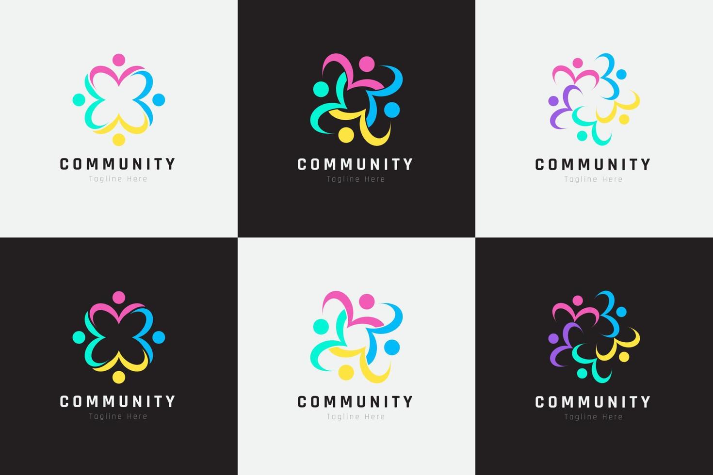 Creative colorful of people and community logo design for teams or groups collection vector