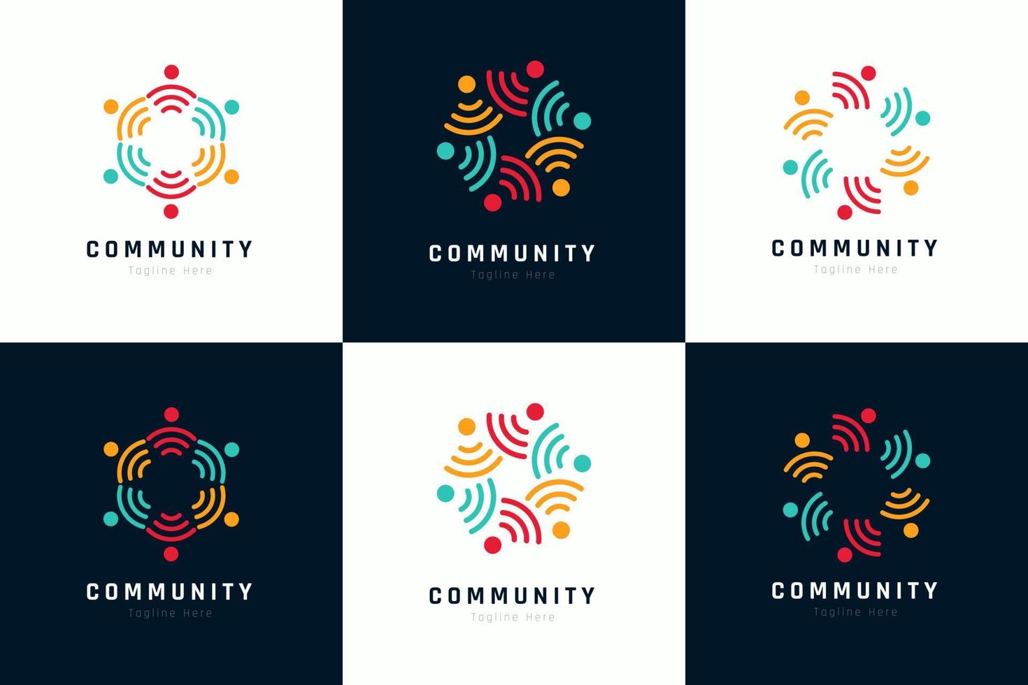 Creative colorful of people and community logo design for teams or groups collection vector