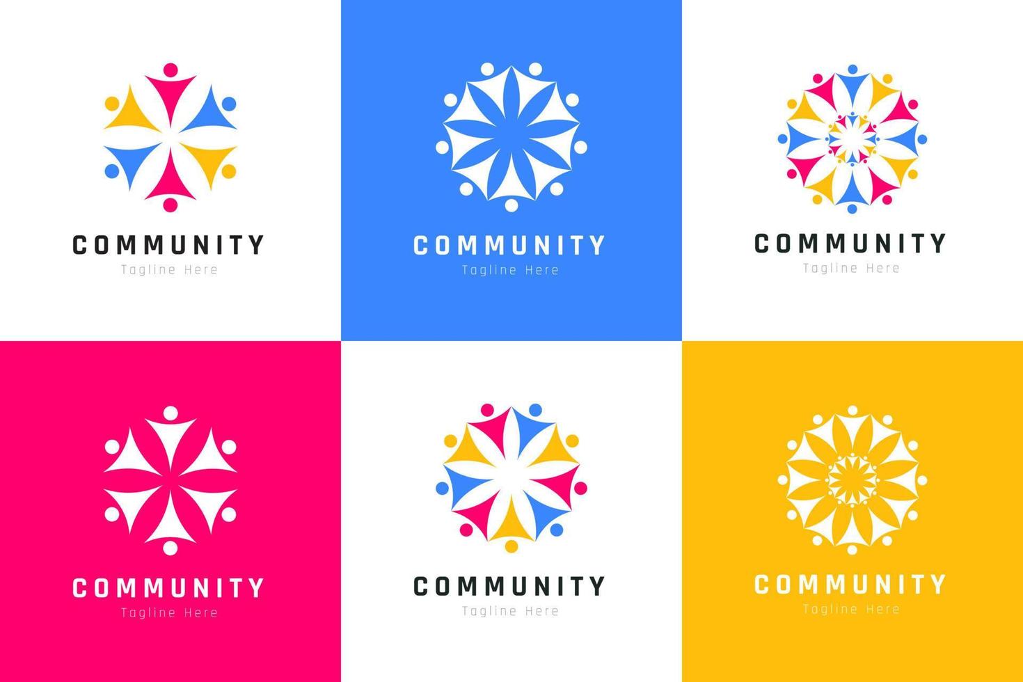 Creative colorful of people and community logo design for teams or groups collection vector