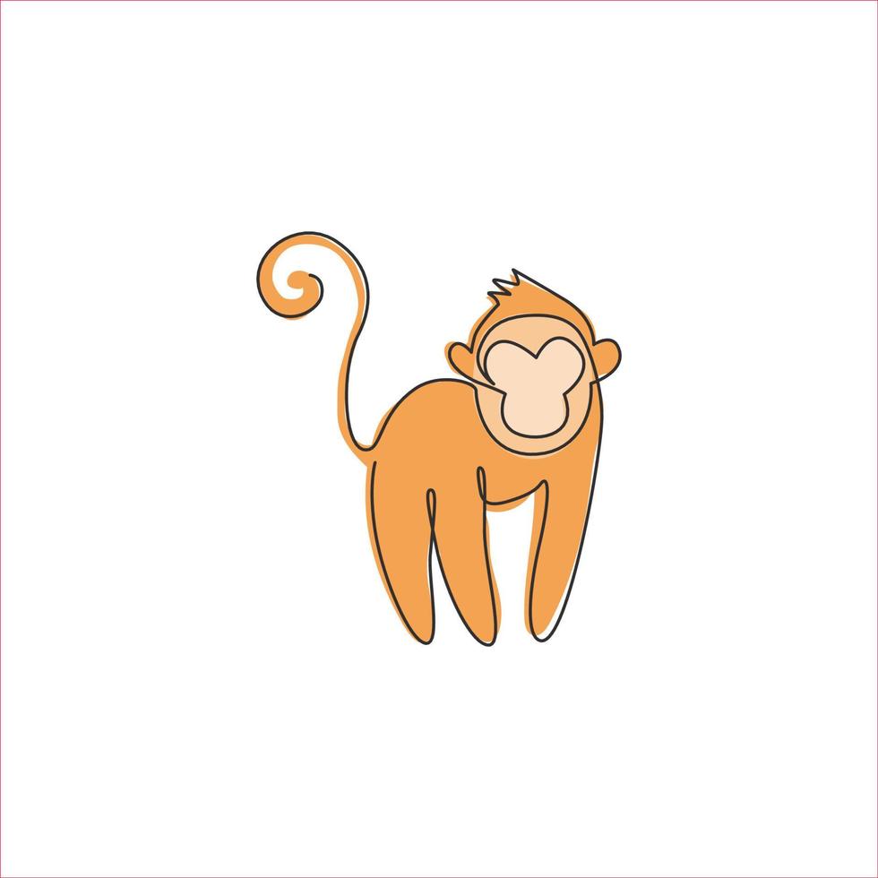 un dibujo de una sola línea de mono lindo para la identidad del logotipo de la empresa. adorable concepto de mascota animal primate para icono corporativo. Ilustración gráfica de vector de diseño de dibujo de línea continua de moda