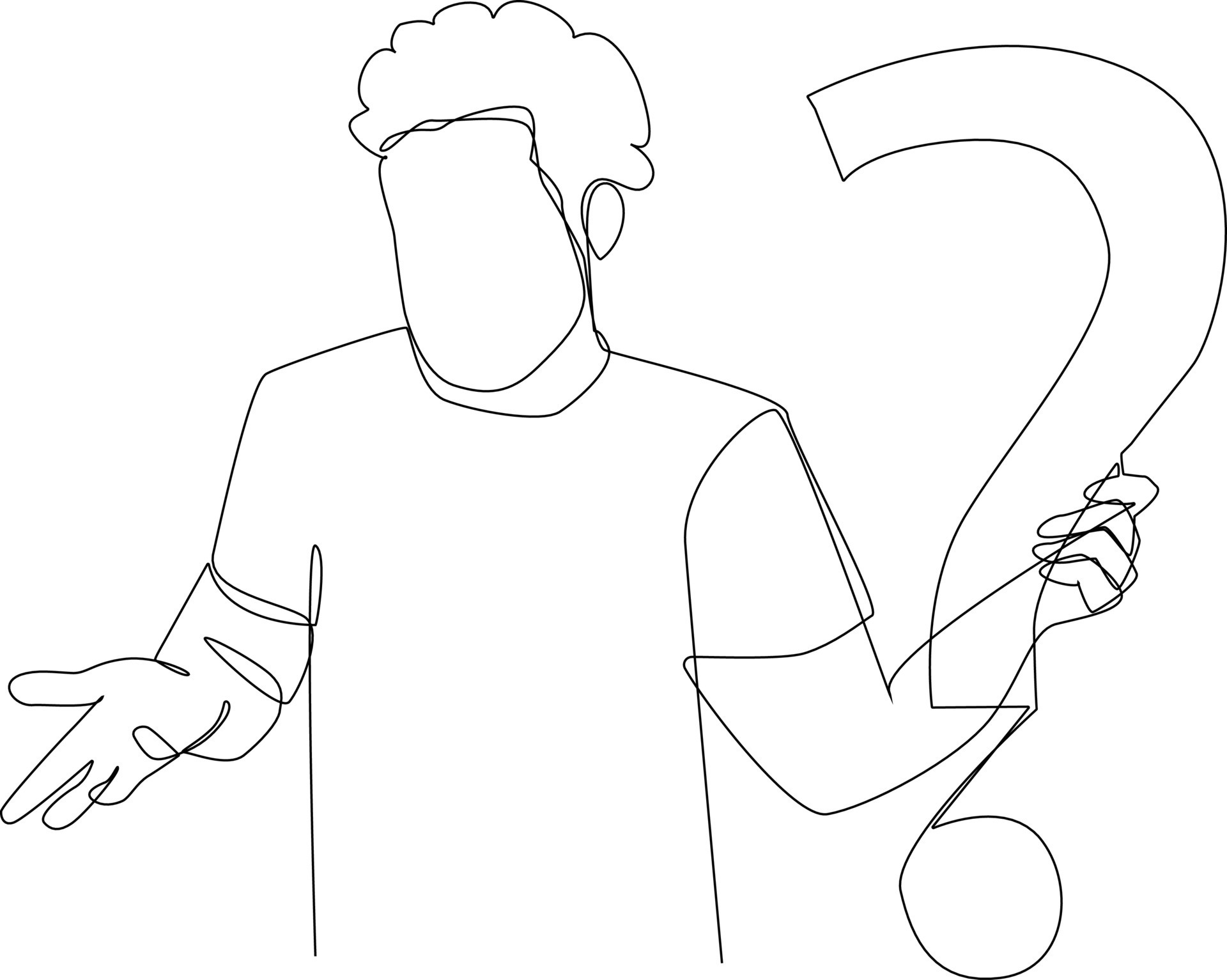 Continuous one line drawing boy and question mark. Frequently Asked