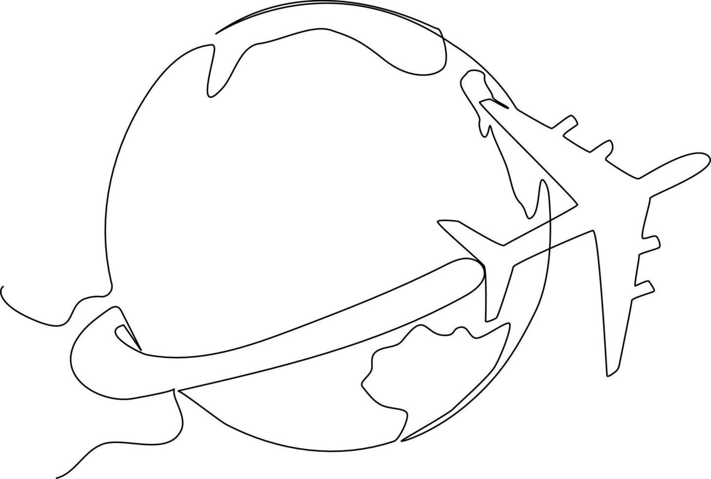 Continuous one line drawing Plane and globe. World traveler Concept ...