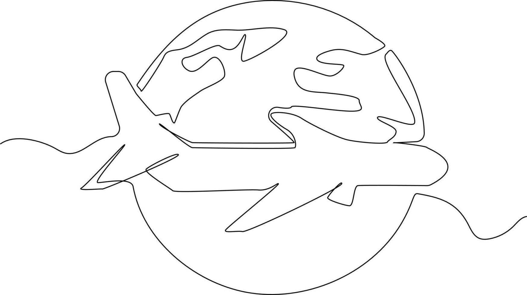 continuo uno línea dibujo avión y globo. mundo viajero concepto. soltero línea dibujar diseño vector gráfico ilustración.