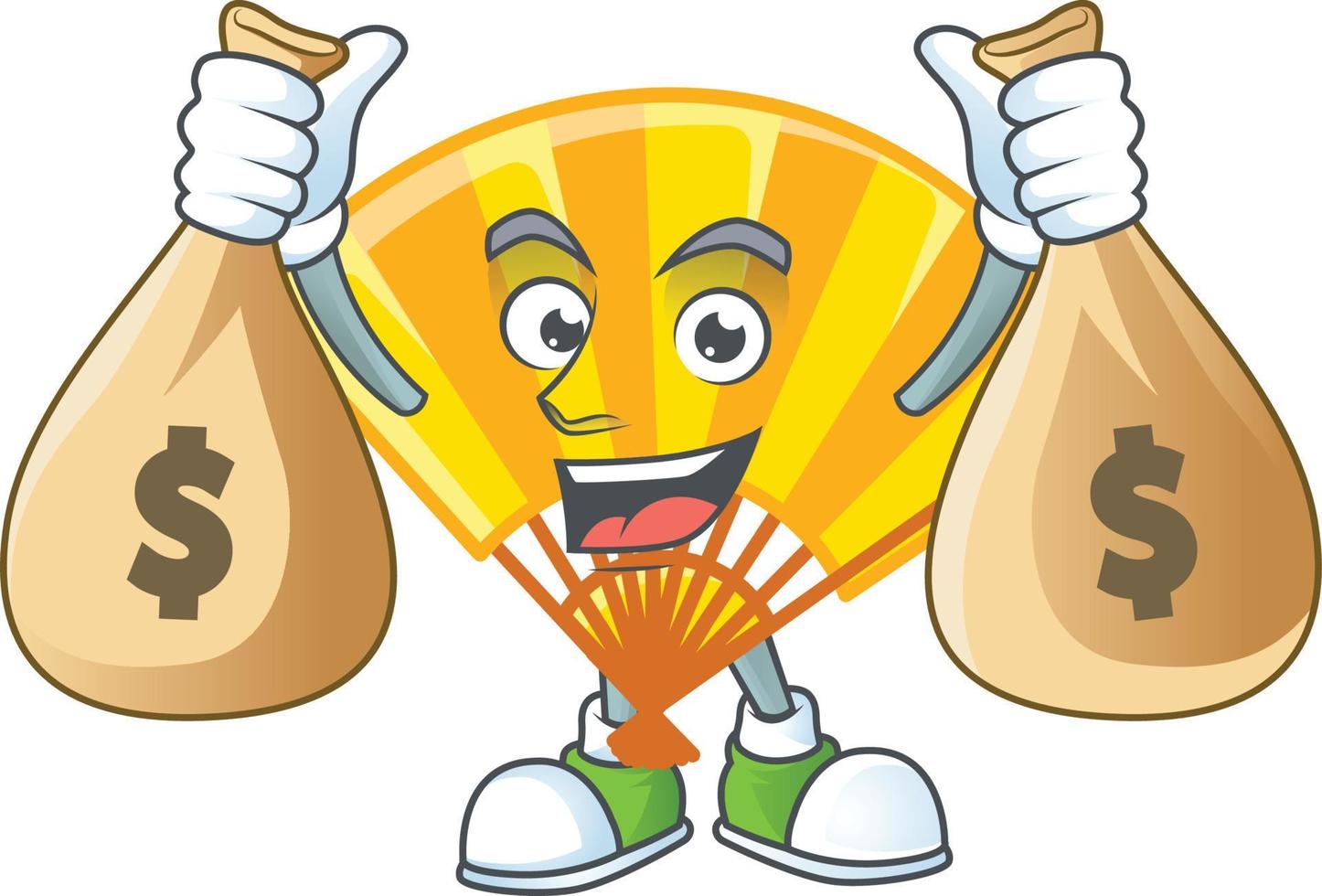 Gold chinese folding fan cartoon character style vector