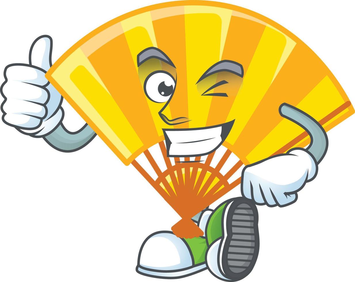 Gold chinese folding fan cartoon character style vector