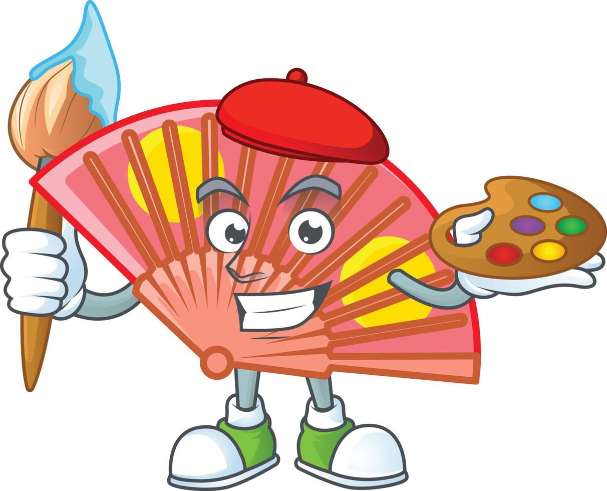 Red chinese folding fan cartoon character style vector