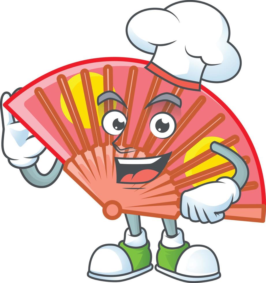 Red chinese folding fan cartoon character style vector