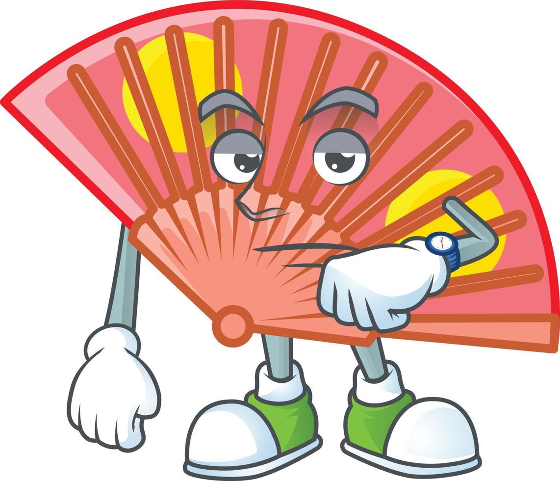 Red chinese folding fan cartoon character style vector