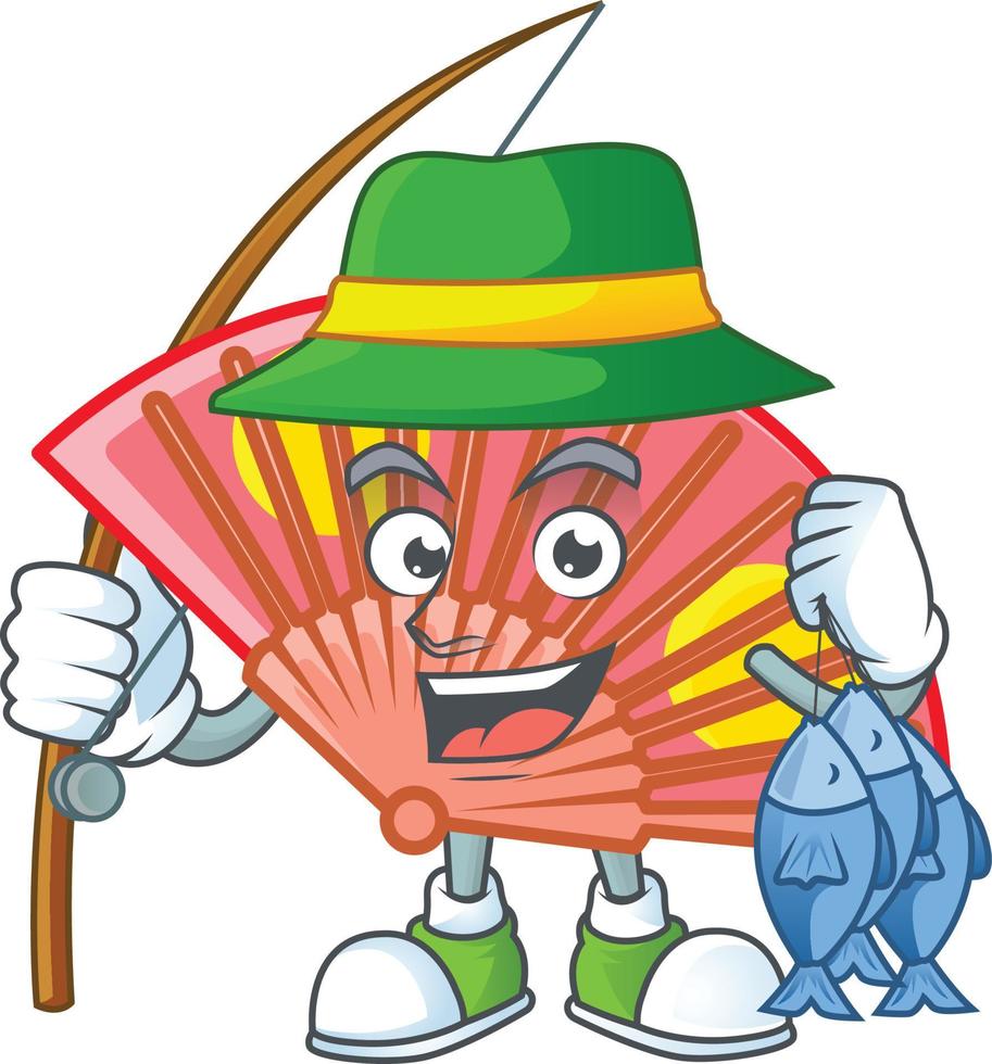 Red chinese folding fan cartoon character style vector