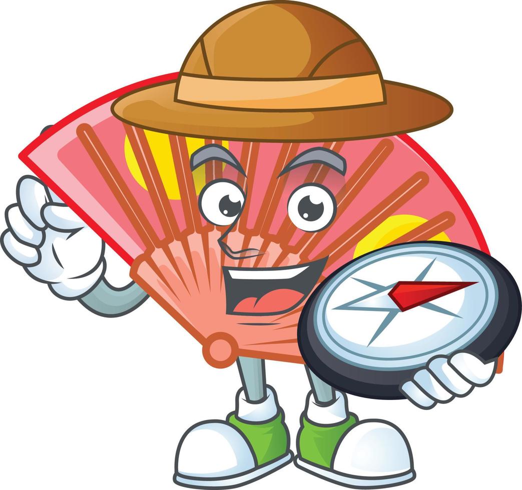 Red chinese folding fan cartoon character style vector