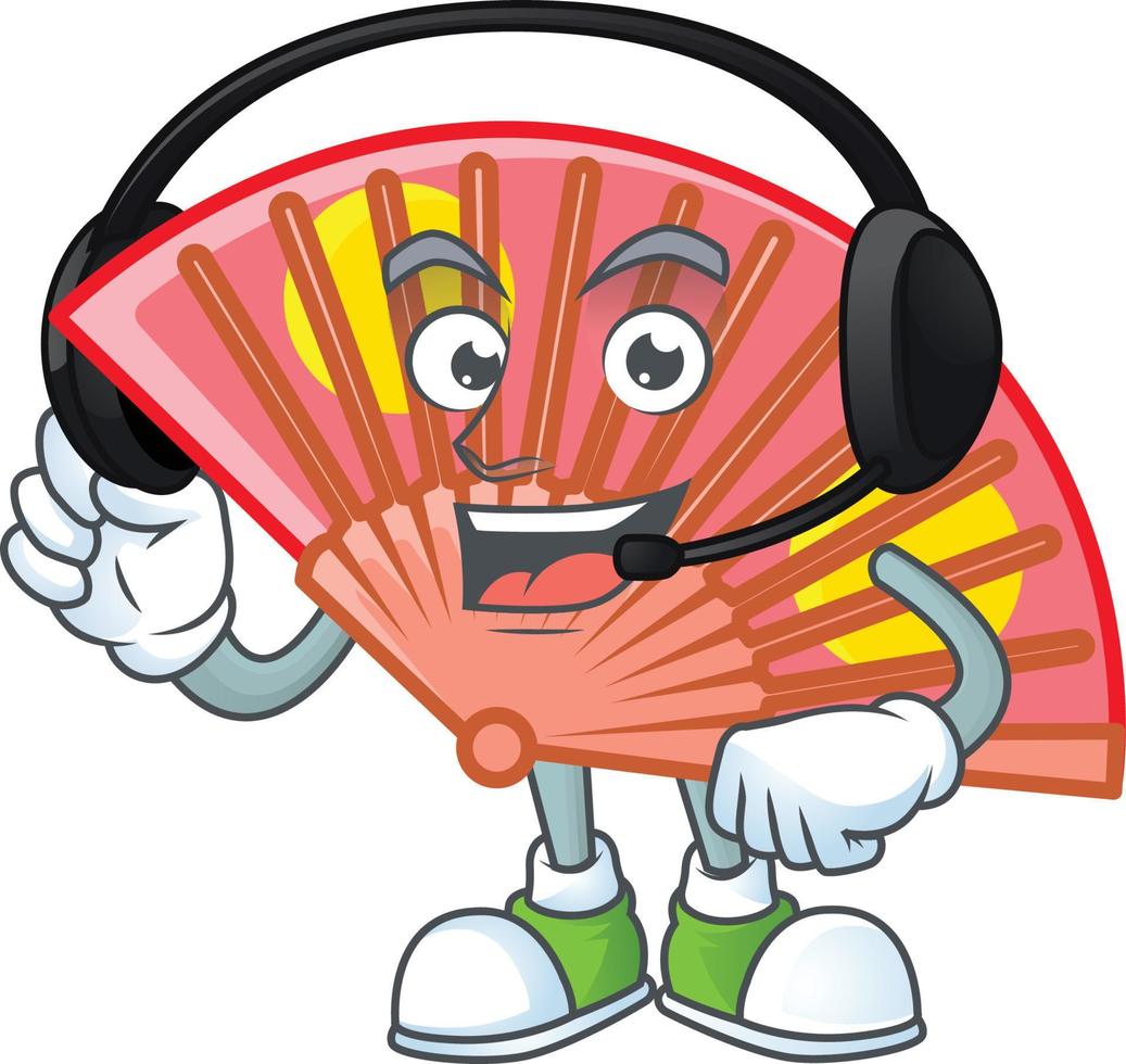 Red chinese folding fan cartoon character style vector